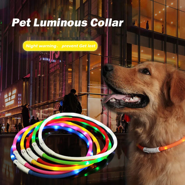LED Dog Collar with USB Charging - Durable, Foldable, and Luminous Glow for Pet Supplies
